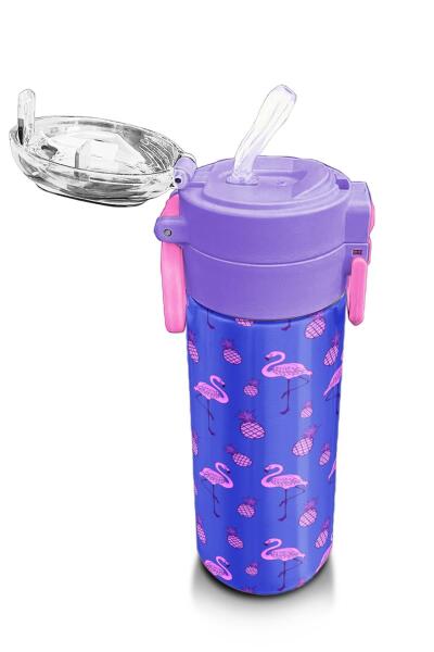 Coral High Kids Lavanta Pembe Flamingo Desenli Pipetli ve Direkt İçim Çelik Termos 500 ml 31905 - 5