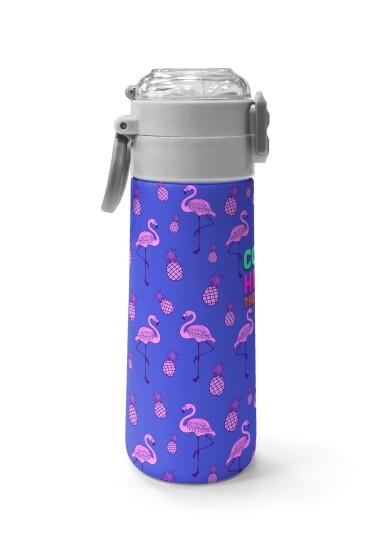Coral High Kids Lavanta Pembe Flamingo Desenli Pipetli ve Direkt İçim Çelik Termos 500 ml 31905 - 2