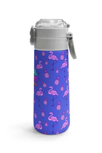 Coral High Kids Lavanta Pembe Flamingo Desenli Pipetli ve Direkt İçim Çelik Termos 500 ml 31905 - 3