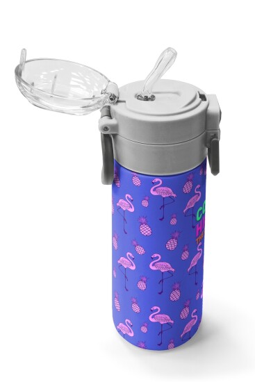 Coral High Kids Lavanta Pembe Flamingo Desenli Pipetli ve Direkt İçim Çelik Termos 500 ml 31905 - 5