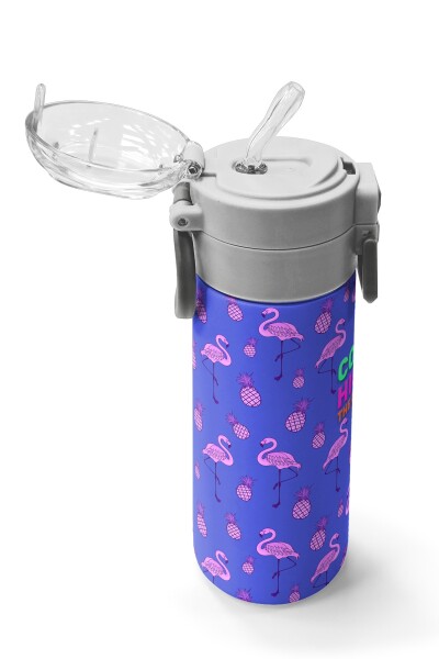 Coral High Kids Lavanta Pembe Flamingo Desenli Pipetli ve Direkt İçim Çelik Termos 500 ml 31905 - 5