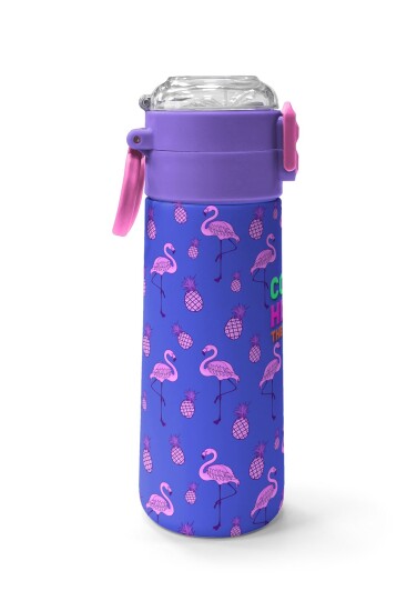 Coral High Kids Lavanta Pembe Flamingo Desenli Pipetli ve Direkt İçim Çelik Termos 500 ml 31905 - 2