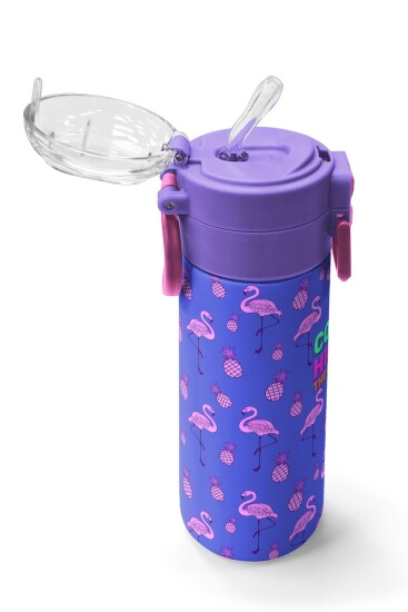 Coral High Kids Lavanta Pembe Flamingo Desenli Pipetli ve Direkt İçim Çelik Termos 500 ml 31905 - 5