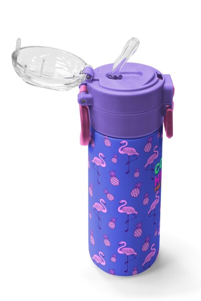 Coral High Kids Lavanta Pembe Flamingo Desenli Pipetli ve Direkt İçim Çelik Termos 500 ml 31905 - 5