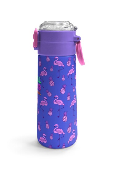 Coral High Kids Lavanta Pembe Flamingo Desenli Pipetli ve Direkt İçim Çelik Termos 500 ml 31905 - 3