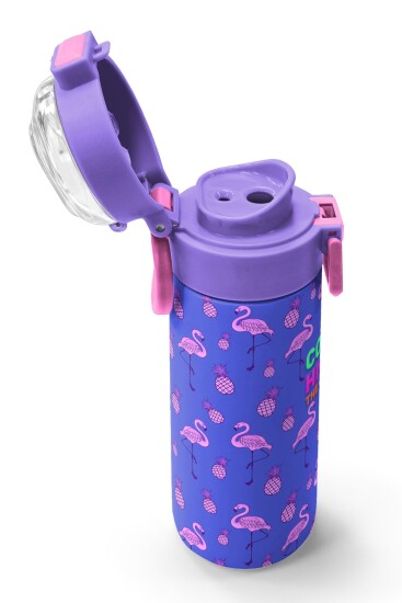 Coral High Kids Lavanta Pembe Flamingo Desenli Pipetli ve Direkt İçim Çelik Termos 500 ml 31905 - 6