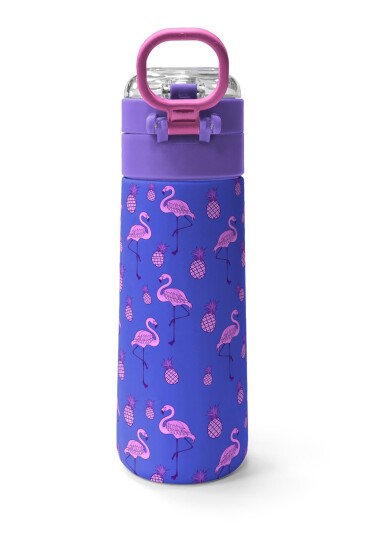 Coral High Kids Lavanta Pembe Flamingo Desenli Pipetli ve Direkt İçim Çelik Termos 500 ml 31905 - 4