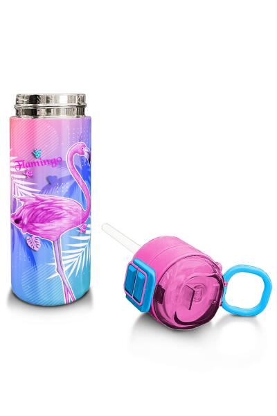 Coral High Kids Lavanta Pembe Flamingo Desenli Pipetli ve Direkt İçim Çelik Termos 500 ml 31921 - 4