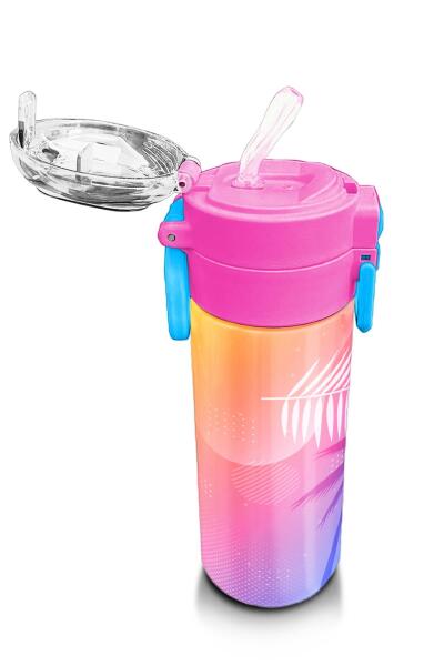 Coral High Kids Lavanta Pembe Flamingo Desenli Pipetli ve Direkt İçim Çelik Termos 500 ml 31921 - 5