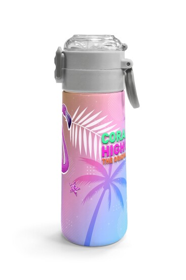 Coral High Kids Lavanta Pembe Flamingo Desenli Pipetli ve Direkt İçim Çelik Termos 500 ml 31921 - 3