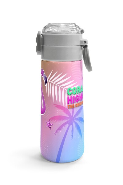 Coral High Kids Lavanta Pembe Flamingo Desenli Pipetli ve Direkt İçim Çelik Termos 500 ml 31921 - 3