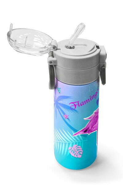 Coral High Kids Lavanta Pembe Flamingo Desenli Pipetli ve Direkt İçim Çelik Termos 500 ml 31921 - 5