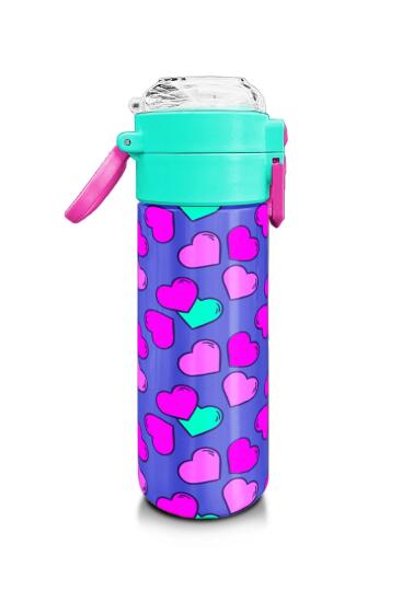 Coral High Kids Lavanta Pembe Kalp Desenli Pipetli ve Direkt İçim Çelik Termos 500 ml 31910 - 2