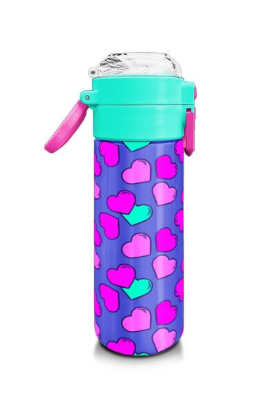 Coral High Kids Lavanta Pembe Kalp Desenli Pipetli ve Direkt İçim Çelik Termos 500 ml 31910 - 2