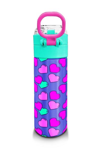 Coral High Kids Lavanta Pembe Kalp Desenli Pipetli ve Direkt İçim Çelik Termos 500 ml 31910 - 3