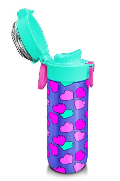 Coral High Kids Lavanta Pembe Kalp Desenli Pipetli ve Direkt İçim Çelik Termos 500 ml 31910 - 6