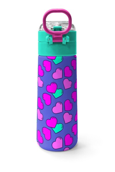 Coral High Kids Lavanta Pembe Kalp Desenli Pipetli ve Direkt İçim Çelik Termos 500 ml 31910 - 4