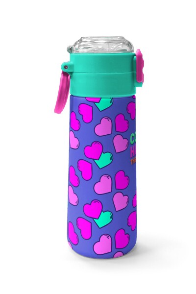 Coral High Kids Lavanta Pembe Kalp Desenli Pipetli ve Direkt İçim Çelik Termos 500 ml 31910 - 2