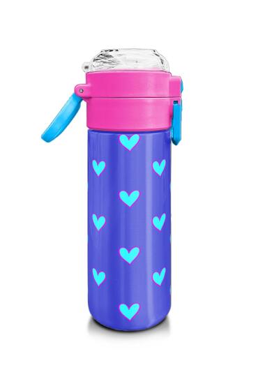 Coral High Kids Lavanta Pembe Kalp Desenli Pipetli ve Direkt İçim Çelik Termos 500 ml 31922 - 2