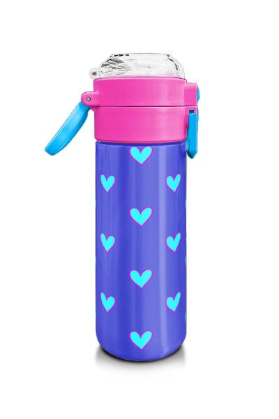 Coral High Kids Lavanta Pembe Kalp Desenli Pipetli ve Direkt İçim Çelik Termos 500 ml 31922 - 2