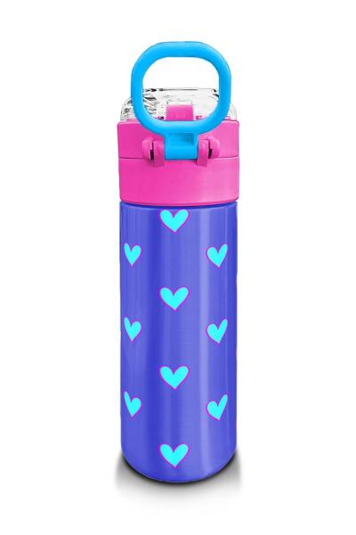 Coral High Kids Lavanta Pembe Kalp Desenli Pipetli ve Direkt İçim Çelik Termos 500 ml 31922 - 3