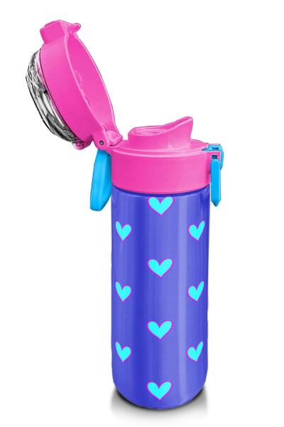 Coral High Kids Lavanta Pembe Kalp Desenli Pipetli ve Direkt İçim Çelik Termos 500 ml 31922 - 6
