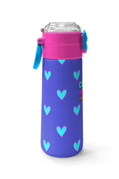 Coral High Kids Lavanta Pembe Kalp Desenli Pipetli ve Direkt İçim Çelik Termos 500 ml 31922 - 2