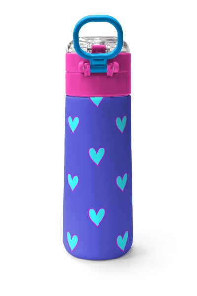 Coral High Kids Lavanta Pembe Kalp Desenli Pipetli ve Direkt İçim Çelik Termos 500 ml 31922 - 4
