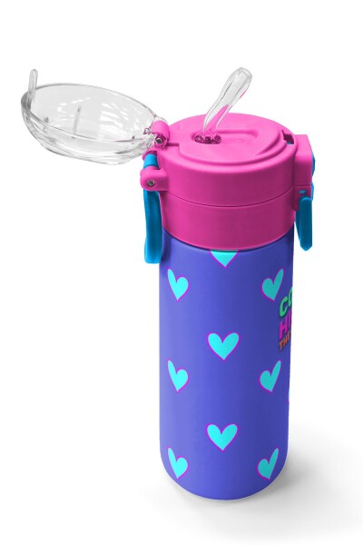 Coral High Kids Lavanta Pembe Kalp Desenli Pipetli ve Direkt İçim Çelik Termos 500 ml 31922 - 5
