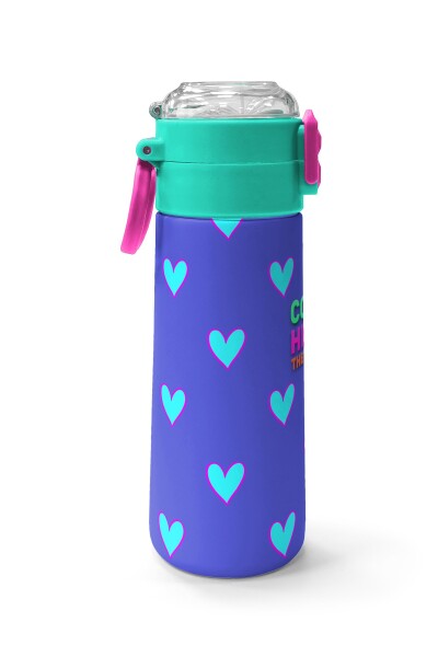Coral High Kids Lavanta Pembe Kalp Desenli Pipetli ve Direkt İçim Çelik Termos 500 ml 31922 - 2