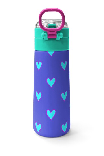Coral High Kids Lavanta Pembe Kalp Desenli Pipetli ve Direkt İçim Çelik Termos 500 ml 31922 - 4