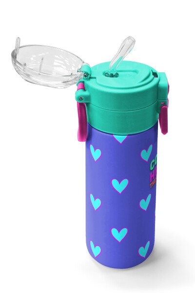 Coral High Kids Lavanta Pembe Kalp Desenli Pipetli ve Direkt İçim Çelik Termos 500 ml 31922 - 5