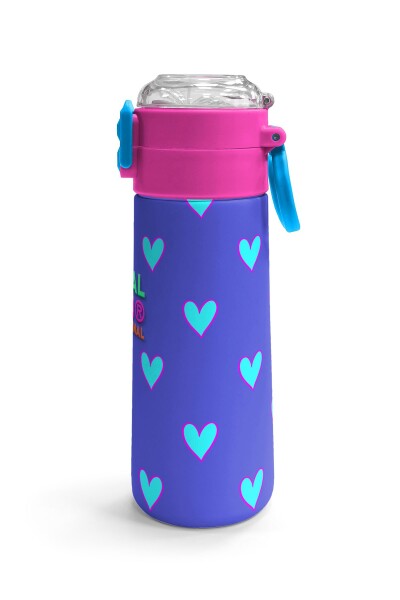 Coral High Kids Lavanta Pembe Kalp Desenli Pipetli ve Direkt İçim Çelik Termos 500 ml 31922 - 3