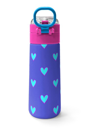 Coral High Kids Lavanta Pembe Kalp Desenli Pipetli ve Direkt İçim Çelik Termos 500 ml 31922 - 4