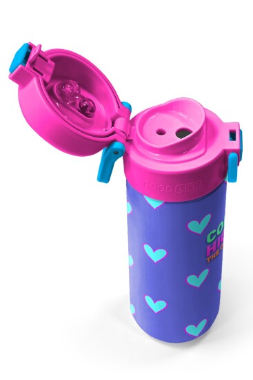 Coral High Kids Lavanta Pembe Kalp Desenli Pipetli ve Direkt İçim Çelik Termos 500 ml 31922 - 3