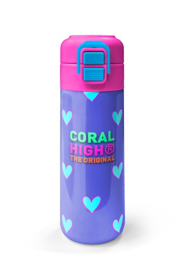 Coral High Kids Lavanta Pembe Kalp Desenli Pipetli ve Direkt İçim Çelik Termos 500 ml 31922 - 4