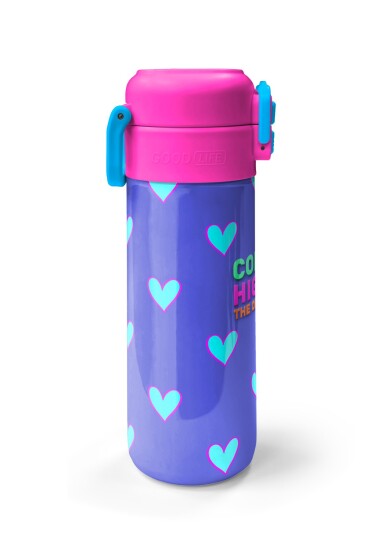Coral High Kids Lavanta Pembe Kalp Desenli Pipetli ve Direkt İçim Çelik Termos 500 ml 31922 - 5