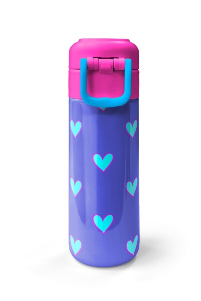 Coral High Kids Lavanta Pembe Kalp Desenli Pipetli ve Direkt İçim Çelik Termos 500 ml 31922 - 7