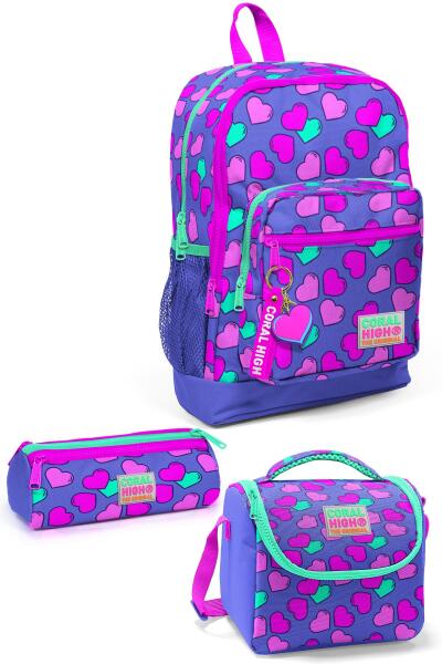 Coral High Kids Lavanta Pembe Kalpli Desenli 3’lü Okul Çanta Seti SET0123463 - 1