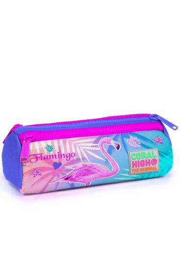Coral High Kids Lavanta Pembe Flamingo Desenli Üç Bölmeli Kalem Çantası 22005 