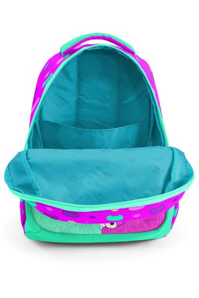 Coral High Kids Pembe Su Yeşili Kedi Desenli Simli Üç Bölmeli Okul Sırt Çantasıı 23490 - 3