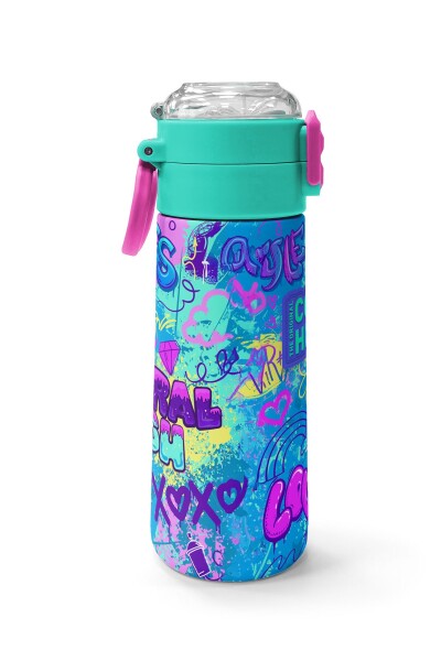 Coral High Kids Lavanta Su Yeşili Grafiti Desenli Pipetli ve Direkt İçim Çelik Termos 500 ml 31971 - 2