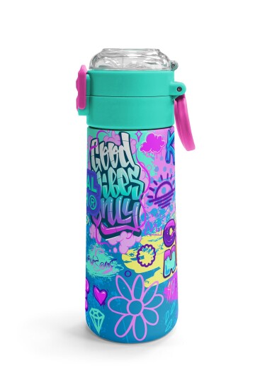 Coral High Kids Lavanta Su Yeşili Grafiti Desenli Pipetli ve Direkt İçim Çelik Termos 500 ml 31971 - 3