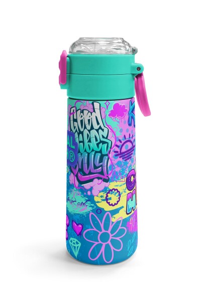 Coral High Kids Lavanta Su Yeşili Grafiti Desenli Pipetli ve Direkt İçim Çelik Termos 500 ml 31971 - 3