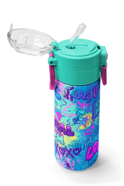 Coral High Kids Lavanta Su Yeşili Grafiti Desenli Pipetli ve Direkt İçim Çelik Termos 500 ml 31971 - 5