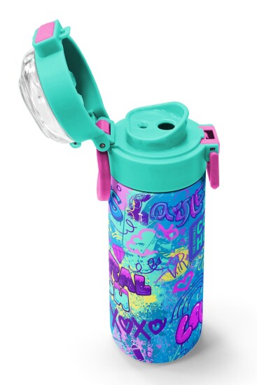 Coral High Kids Lavanta Su Yeşili Grafiti Desenli Pipetli ve Direkt İçim Çelik Termos 500 ml 31971 - 6