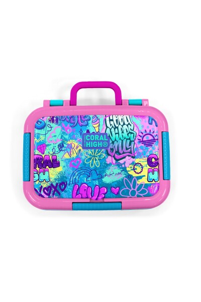 Coral High Kids Lavanta Su Yeşili Grafiti Desenli Paslanmaz Çelik Beslenme Kabı 39294 - 5