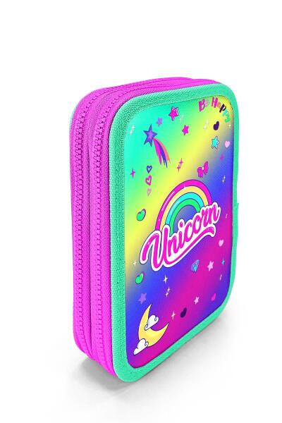 Coral High Kids Lavanta Su Yeşili Unicorn Desenli Çift Katlı Kalem Çanta 11129 - 3