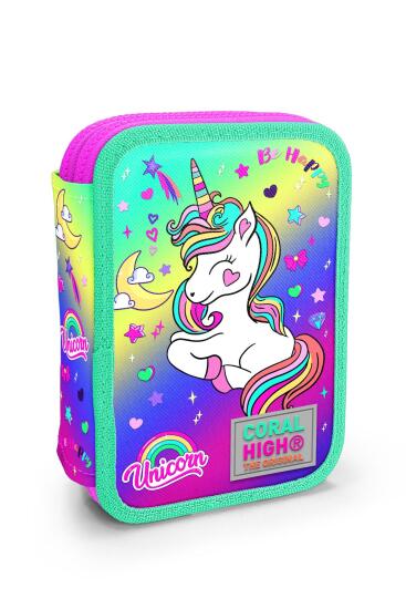 Coral High Kids Lavanta Su Yeşili Unicorn Desenli Çift Katlı Kalem Çanta 11129 