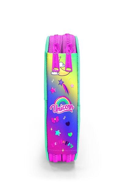 Coral High Kids Lavanta Su Yeşili Unicorn Desenli Çift Katlı Kalem Çanta 11129 - 8